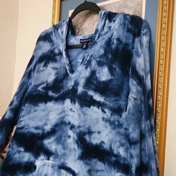 Blue Tie Die Hoodie With Front Pocket Long Sleeve XL Boho festival Coachella - Picture 3 of 11